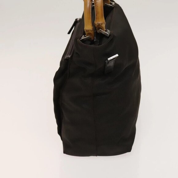 GUCCI Bamboo Hand Bag Nylon 2way Brown Silver - Picture 3 of 16